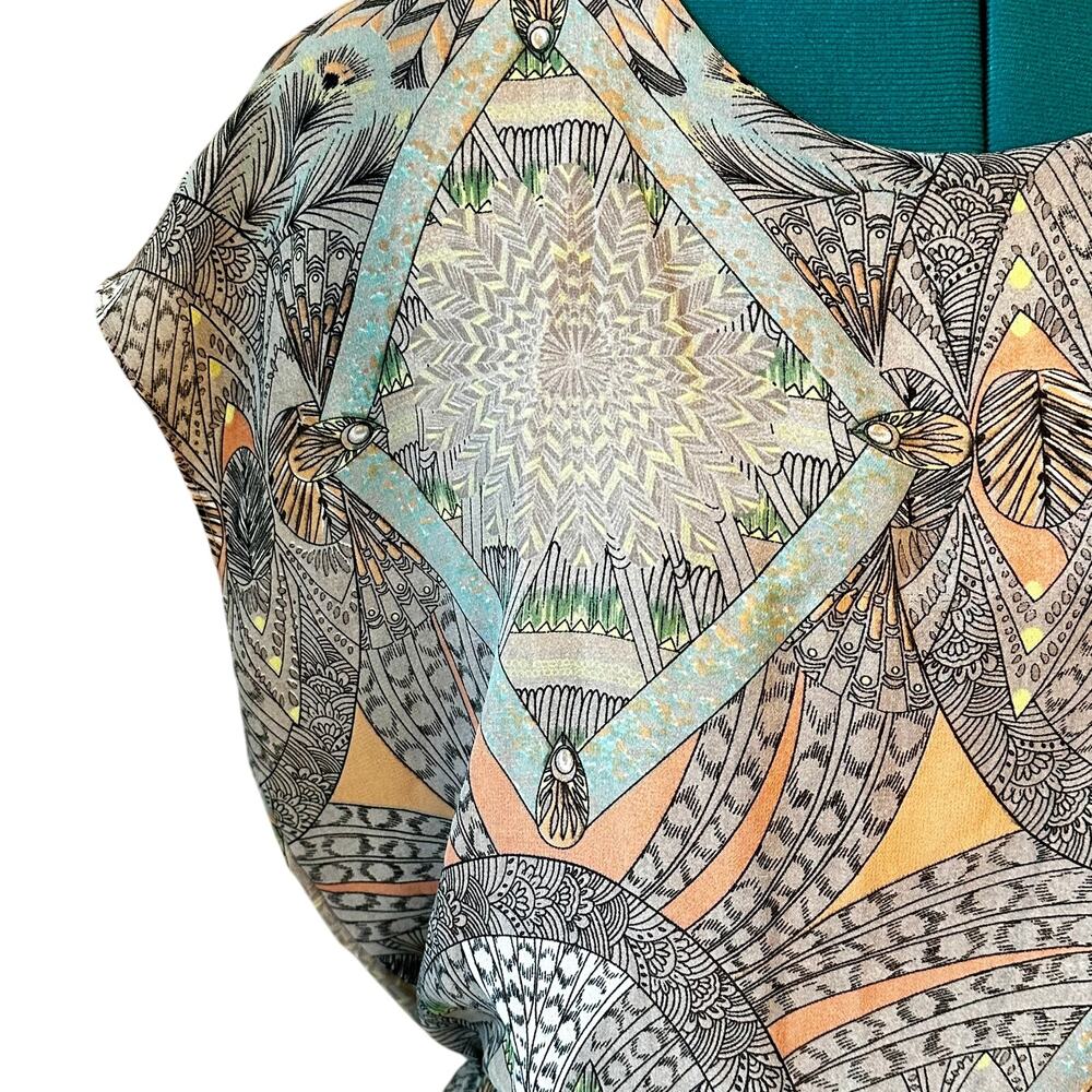 Sabine Boho Geometric Print Blouson Mini Dress Multicolor Women’s M - Picture 4 of 6